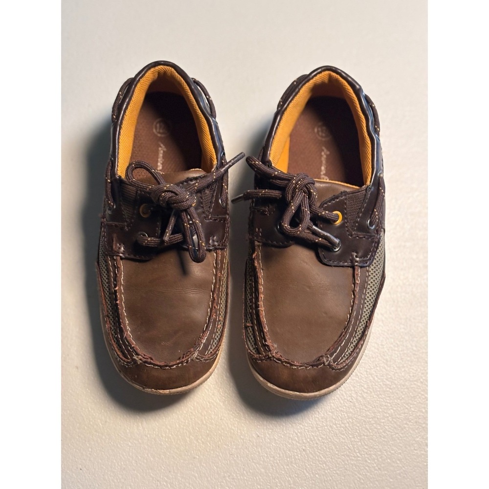 American‎ Eagle Youth Brown Faux Leather Boat Shoes Loafers Size 12.5 Preowned